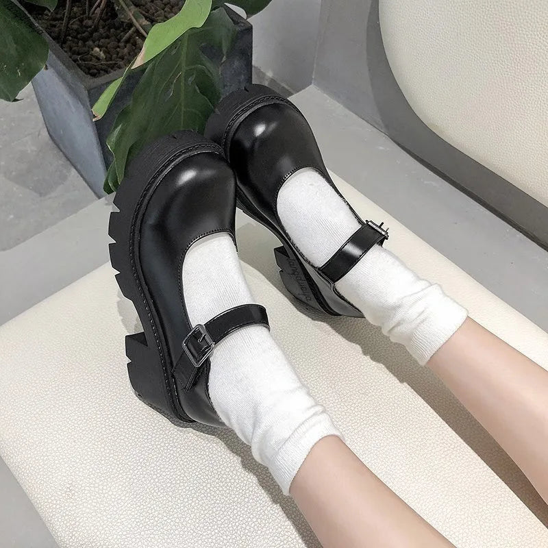 2024 Summer Platform Leather Shoes Women Flats Casual Oxford Loafers Thick Bottom Ladies Wedge Lolita Shoes Mary Jane Ladies