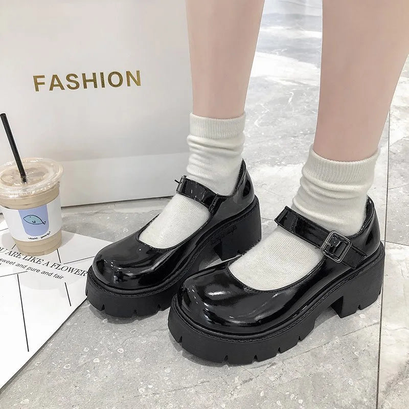 2024 Summer Platform Leather Shoes Women Flats Casual Oxford Loafers Thick Bottom Ladies Wedge Lolita Shoes Mary Jane Ladies