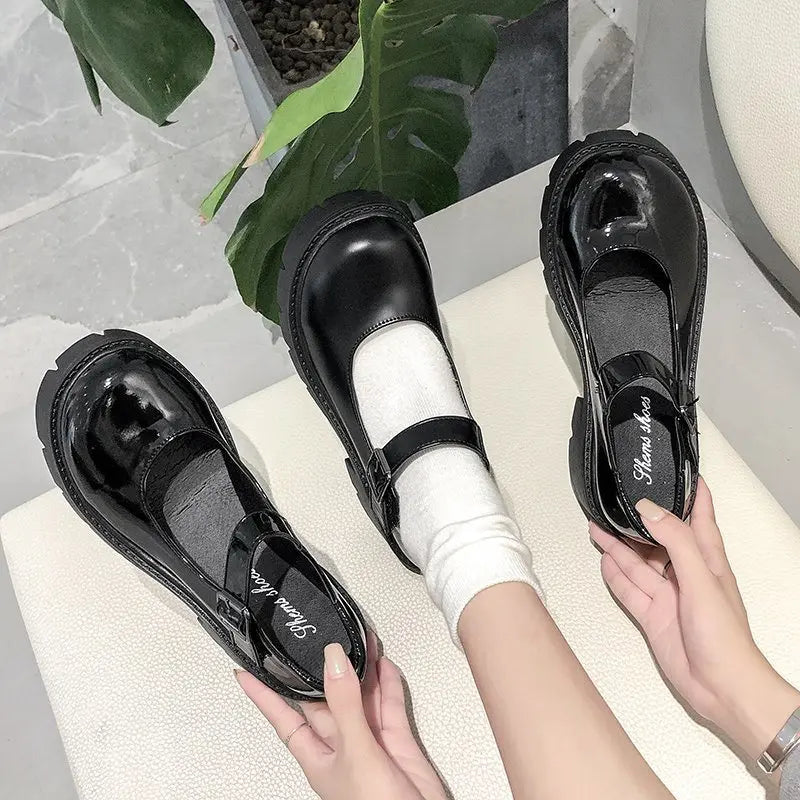 2024 Summer Platform Leather Shoes Women Flats Casual Oxford Loafers Thick Bottom Ladies Wedge Lolita Shoes Mary Jane Ladies