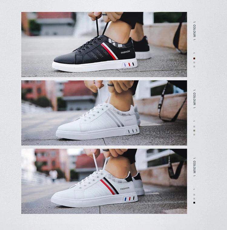 White Vulcanized Sneakers Men Casual Shoes Flat Comfortable Shoes Summer Autumn Leisure Leather Sapatenis Masculino Chaussures