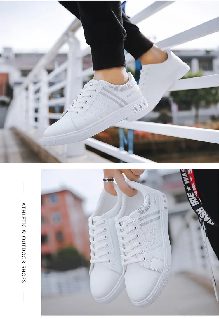 White Vulcanized Sneakers Men Casual Shoes Flat Comfortable Shoes Summer Autumn Leisure Leather Sapatenis Masculino Chaussures