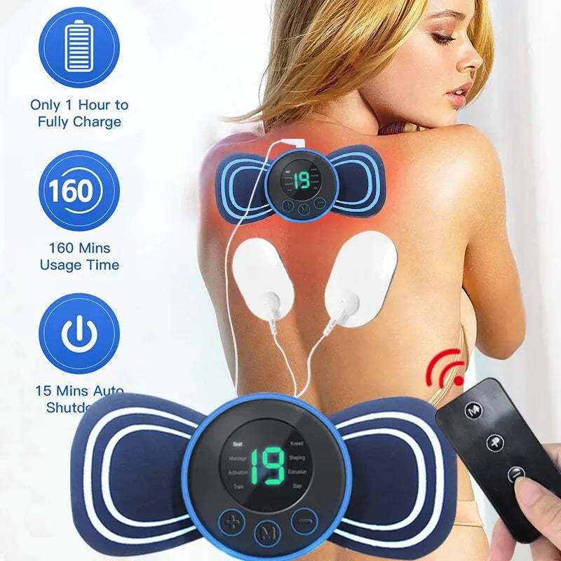 Portable Electric Intelligent Mini Neck Massager Patch for Back and Shoulder Massager With Pad and Remote